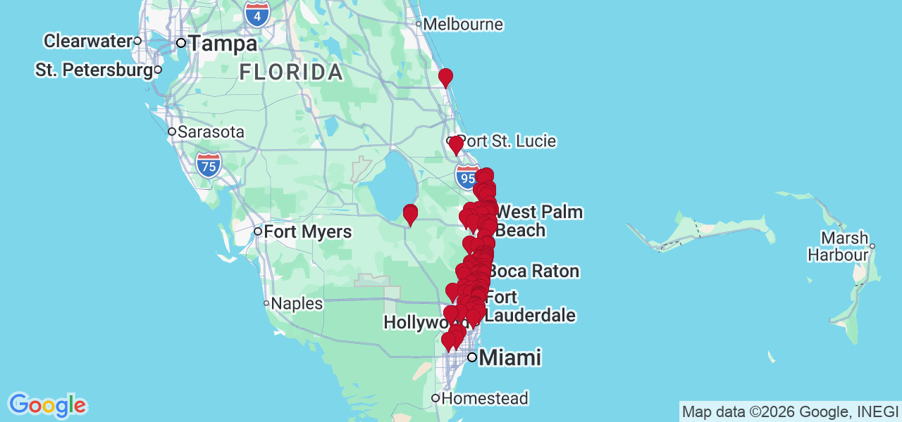 Map of where space is available in Southeast Coastal Florida