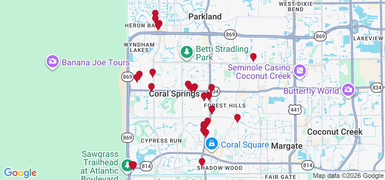 Map of where space is available in Coral Springs
