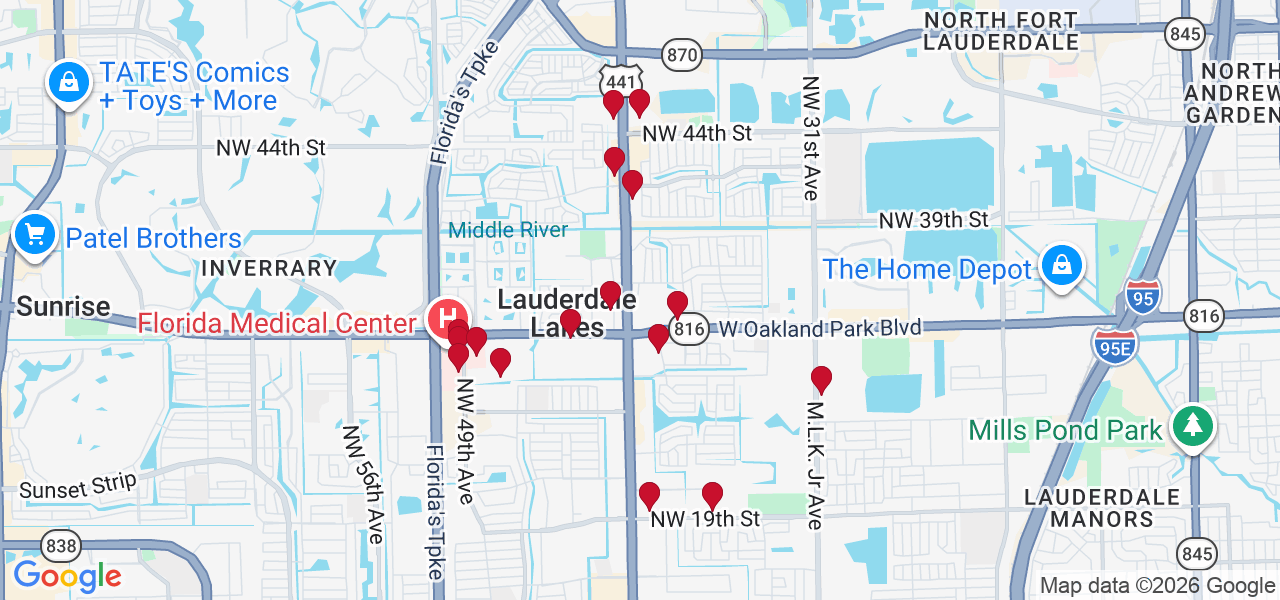 Map of where space is available in Lauderdale Lakes