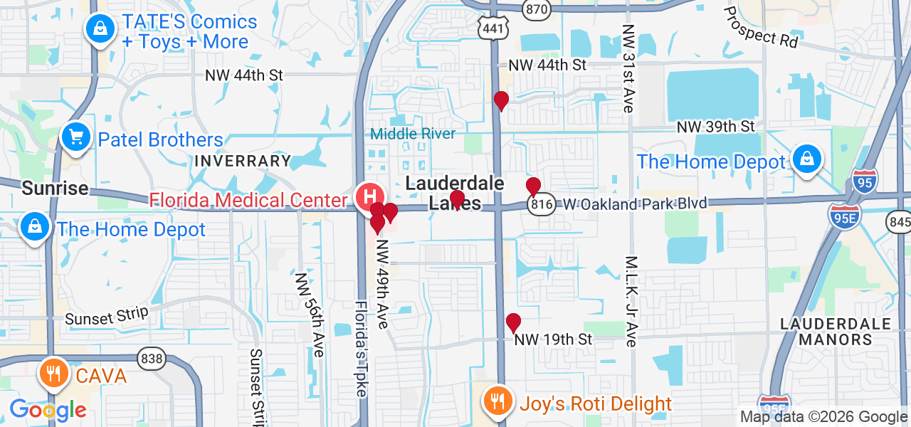 Map of where space is available in Lauderdale Lakes