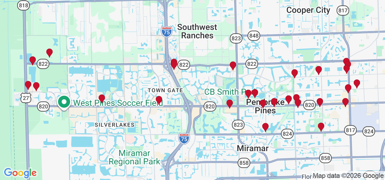 Map of where space is available in Pembroke Pines